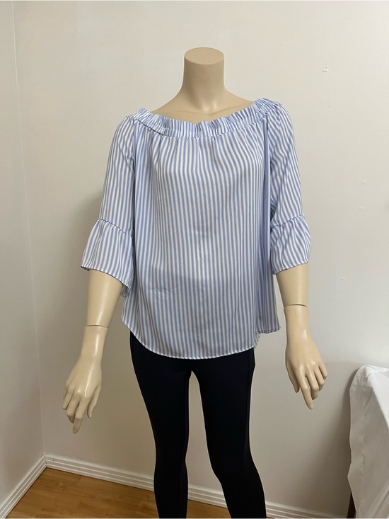 Ardene Tops - Ardene Blue and White Striped Off-Shoulder Blouse
